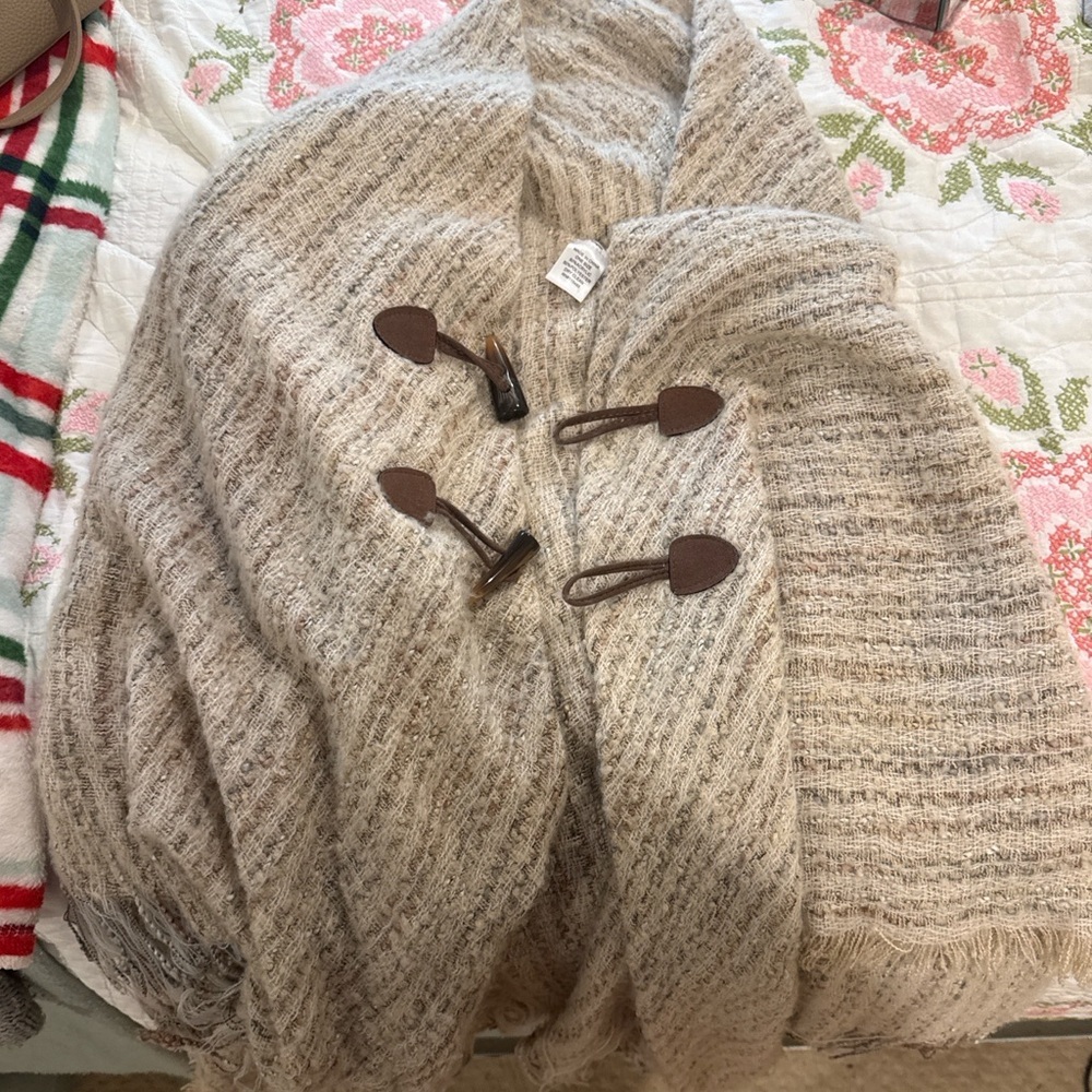 Cozy Striped Toggle Shawl